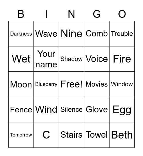 RIDDLE BINGO Card