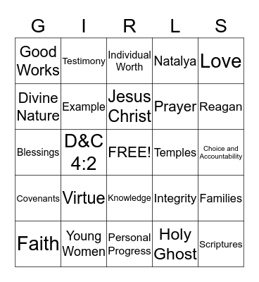 Young Women Bingo Card