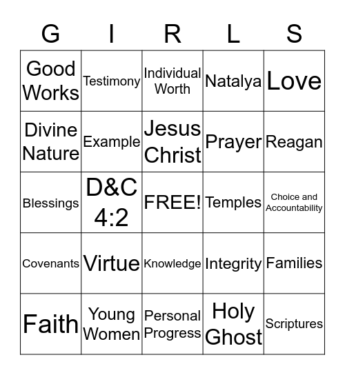 Young Women Bingo Card