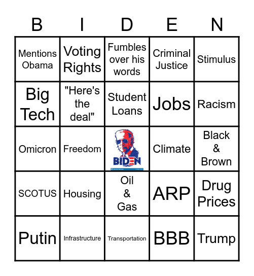 SOTU Bingo Card