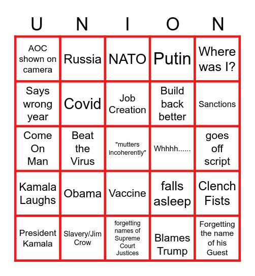 State of Delusion Bingo Card