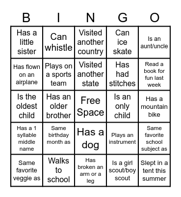 PEAK Bingo Card