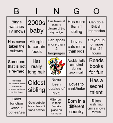 Get To Know ME Bingo Card