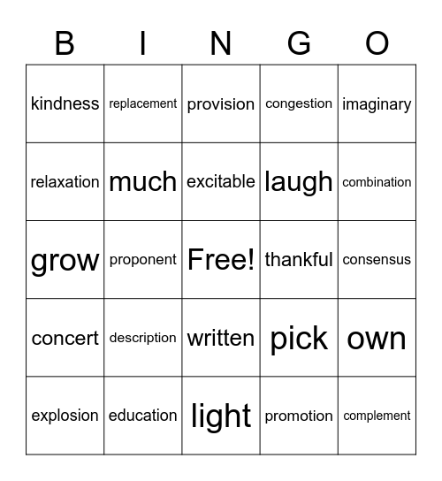 Spelling Words Bingo Card