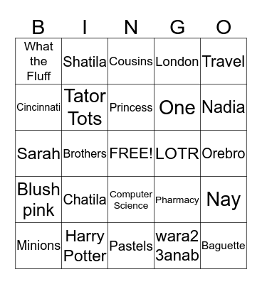 Hana & Dana's Combined Bridal Shower Bingo Card