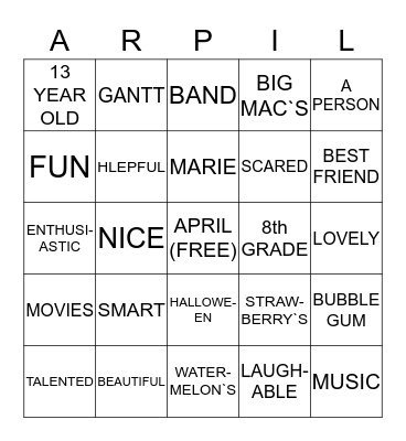 APRIL`S BIRTHDAY PARTY Bingo Card