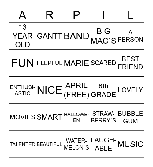 APRIL`S BIRTHDAY PARTY Bingo Card