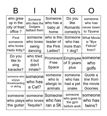 Prominent Autograph Bingo Card