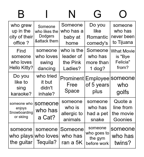 Prominent Autograph Bingo Card