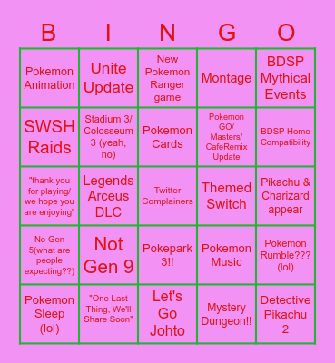 Pokemon Day Presents Bingo Card