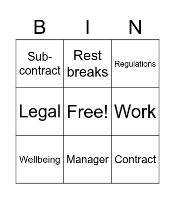 Workers employment rights Bingo Card