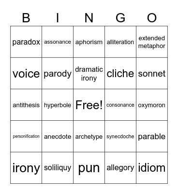 Advanced Vocabulary Bingo Card