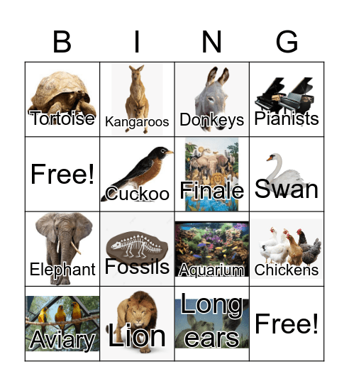 Carnival of the Animals Bingo Card
