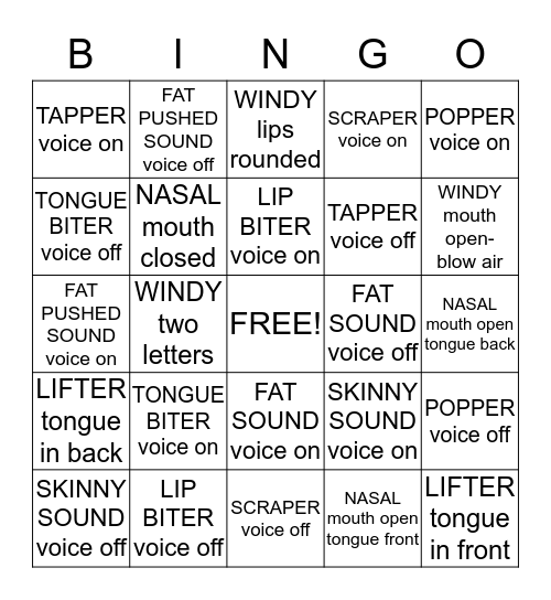 Consonant (LiPS) Bingo Card