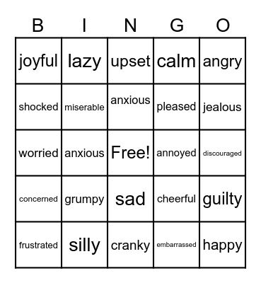 Feelings and Emotions Bingo Card