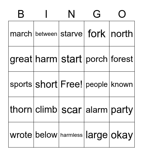 Letterland Bingo Card