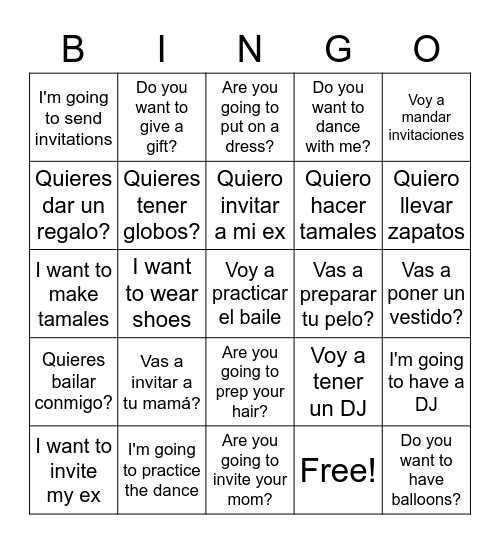 Let's party Bingo Card