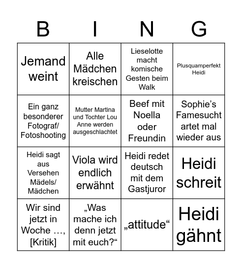 GNTM #4 Bingo Card