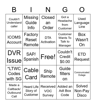 Spectrum Bingo Card