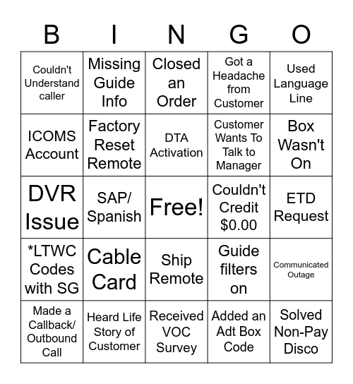 Spectrum Bingo Card