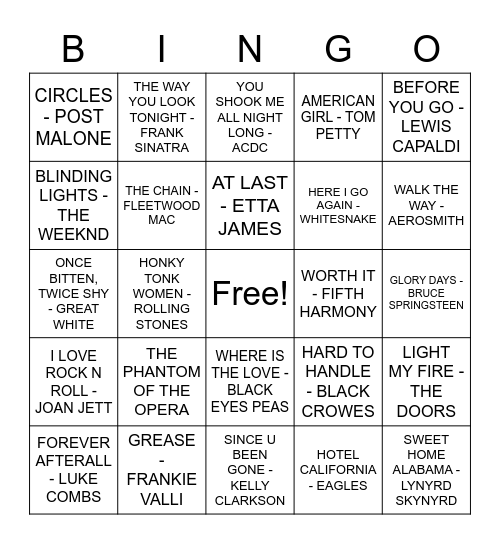 MUSICAL BINGO 3 Bingo Card