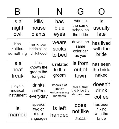 ♡ Find the Guest Bingo ♡ Bingo Card
