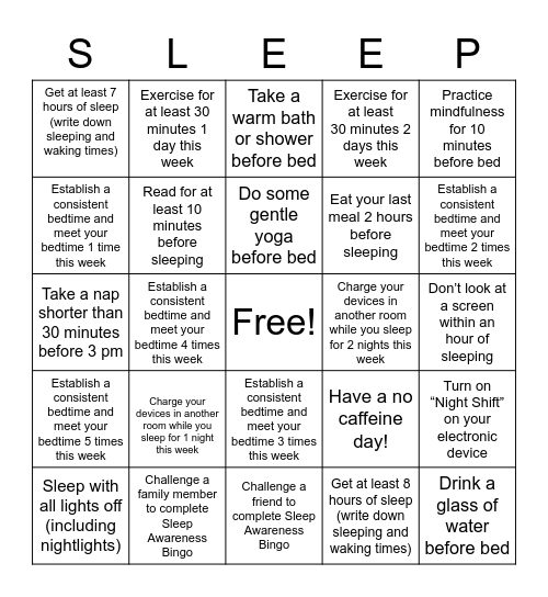 Sleep Awareness Bingo! Bingo Card