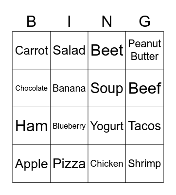 F O O D Bingo Card