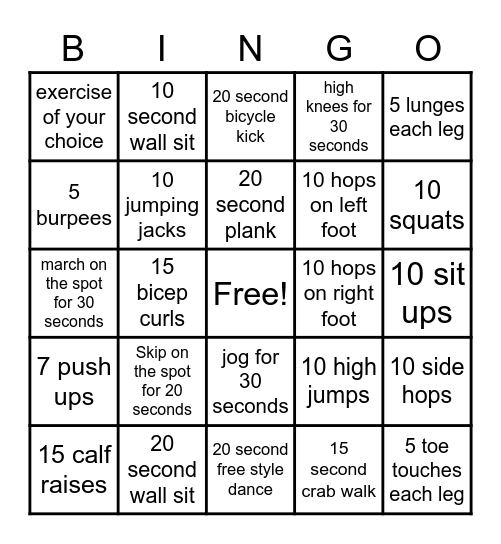 Fitness Bingo! Bingo Card