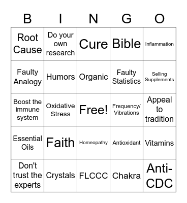 Medical Myths Bingo Card