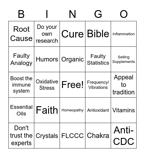 Medical Myths Bingo Card