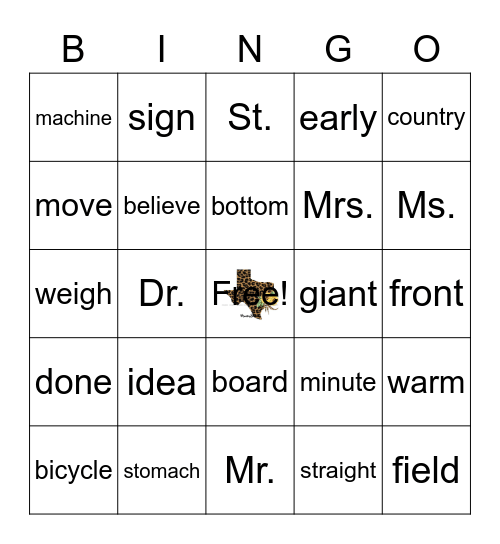 1R Tricky Words Bingo Card