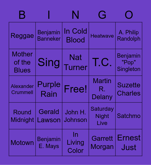 Black History Bingo Card