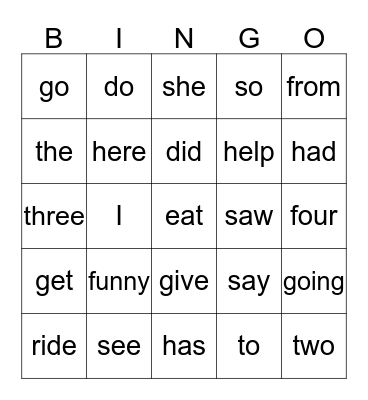 SIGHT WORD Bingo Card