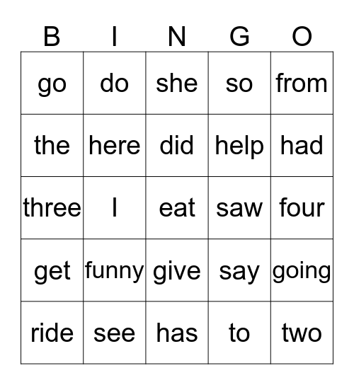 SIGHT WORD Bingo Card