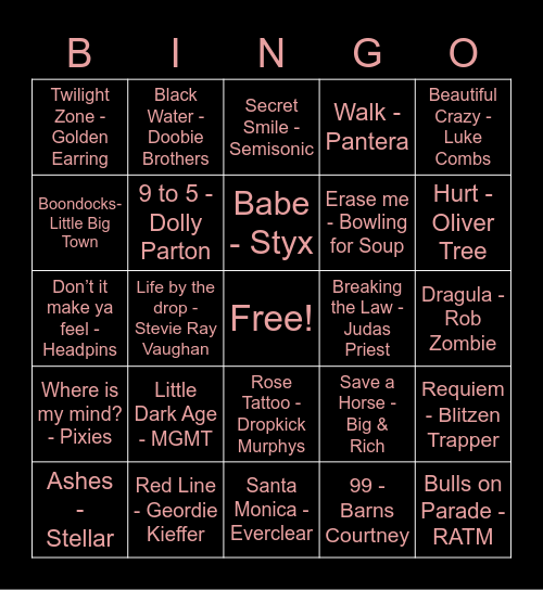 Spotify Shuffle Bingo Card