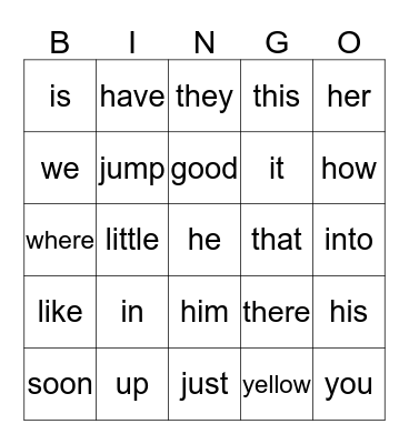 SIGHT WORDS Bingo Card