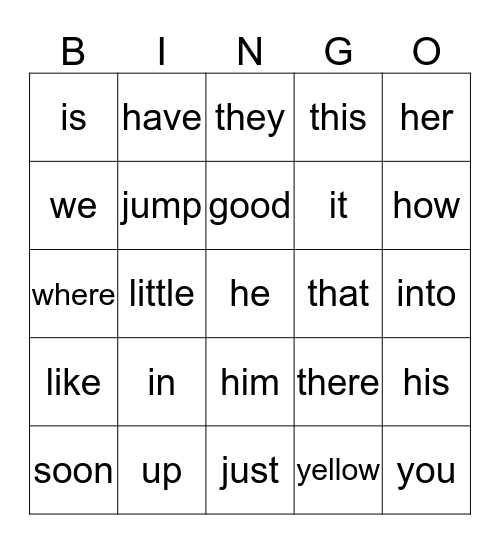 SIGHT WORDS Bingo Card