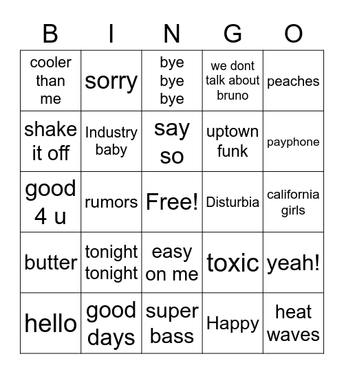 PHI CHI MUSIC BINGO Card