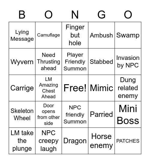 Elden Ring Bingo Card