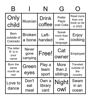 Bingo 'Bout You Bingo Card