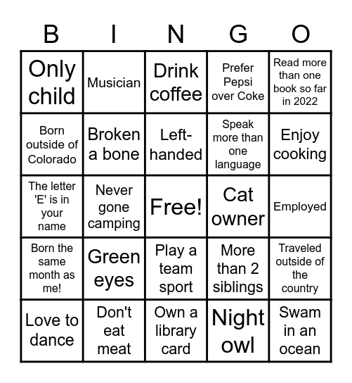 Bingo 'Bout You Bingo Card