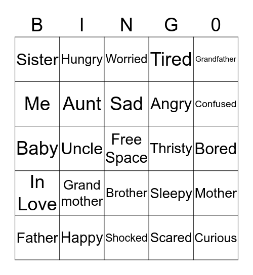 Family and Feeling Bingo Card