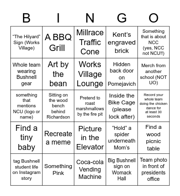 All On Campus Bingo Card
