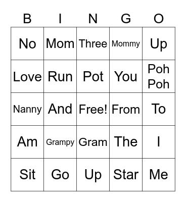 Family Bingo Card