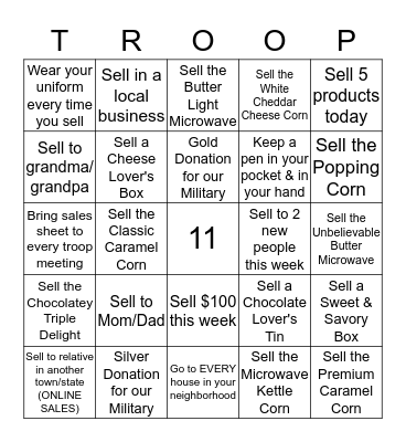 2015 Popcorn Sales Bingo Card