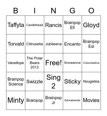 Sugar Rush Speedway Bingo Card