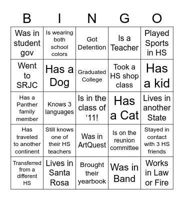 Find a Panther who… Bingo Card