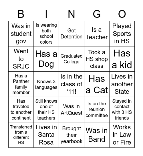 Find a Panther who… Bingo Card