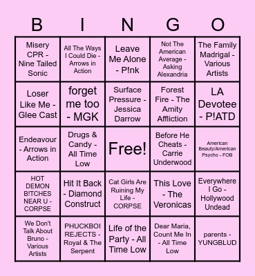 Spotify On Repeat Bingo Card
